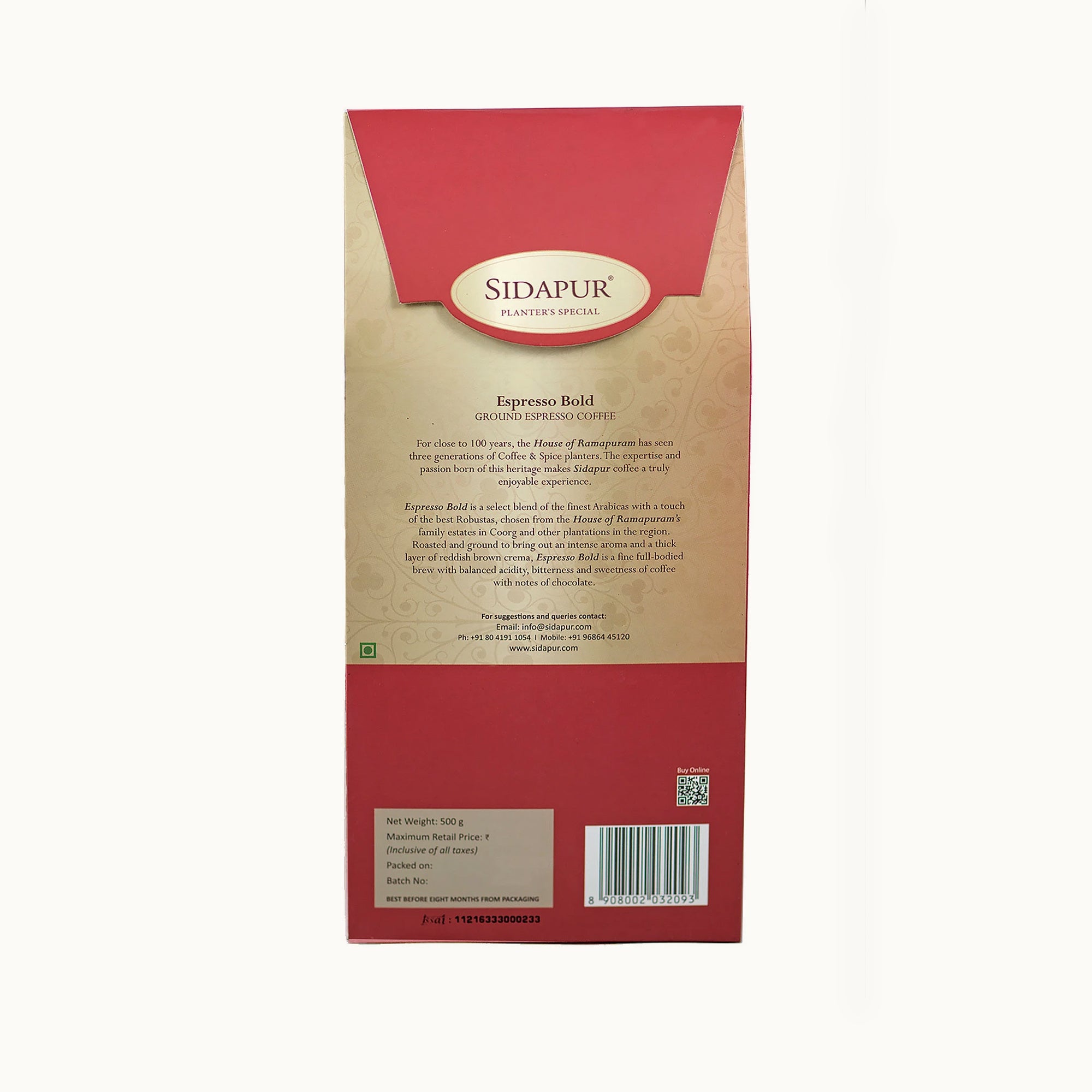 Roasted and Ground Espresso Coffee Sidapur